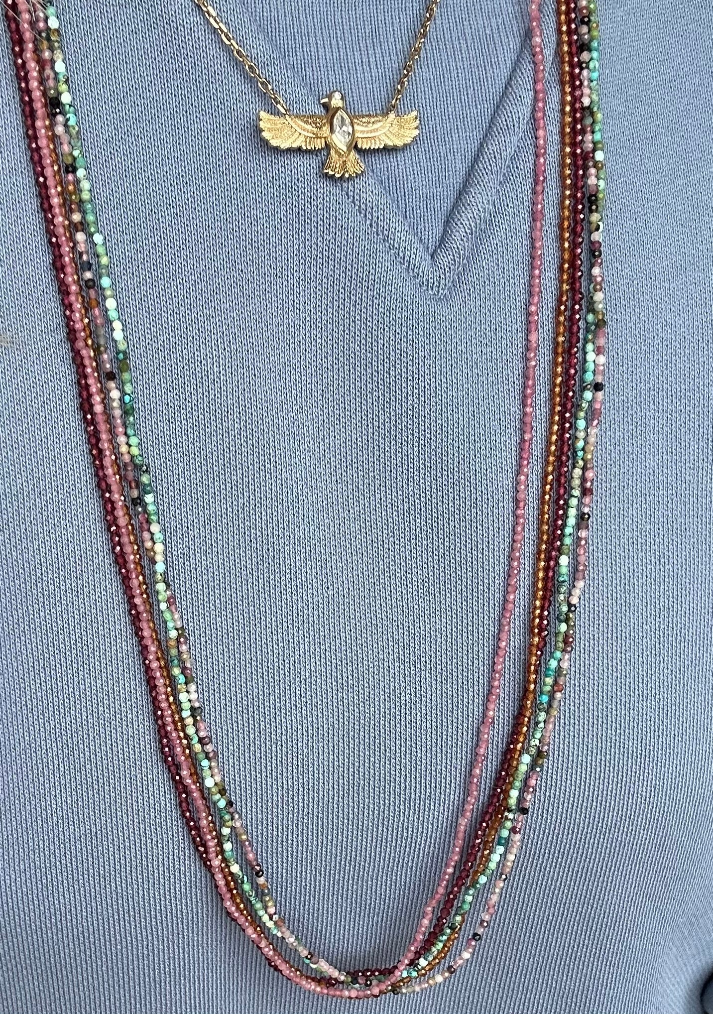 Semi Precious Gemstone Long Strand Necklace