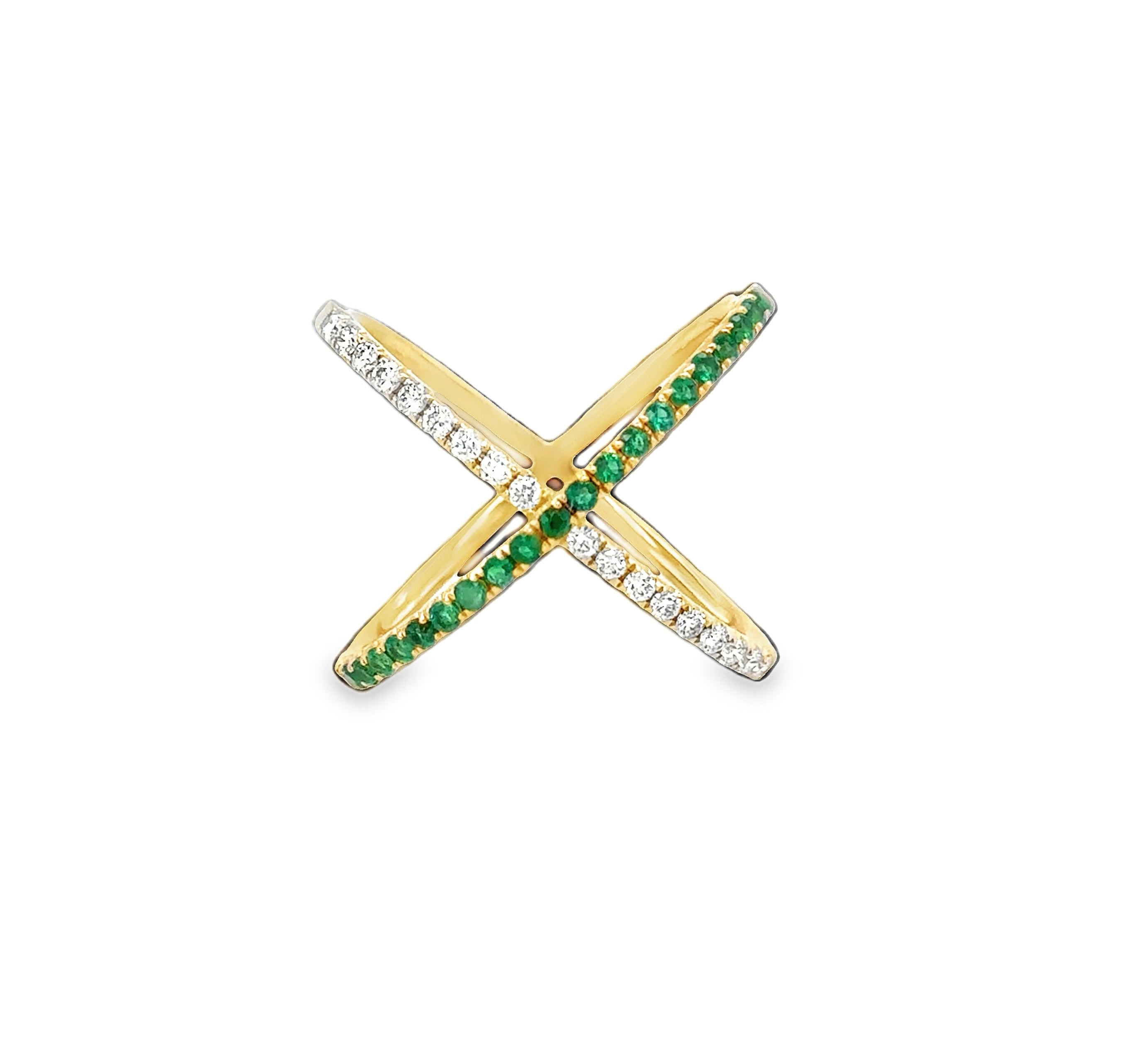 Criss Cross Emerald & Diamond Ring