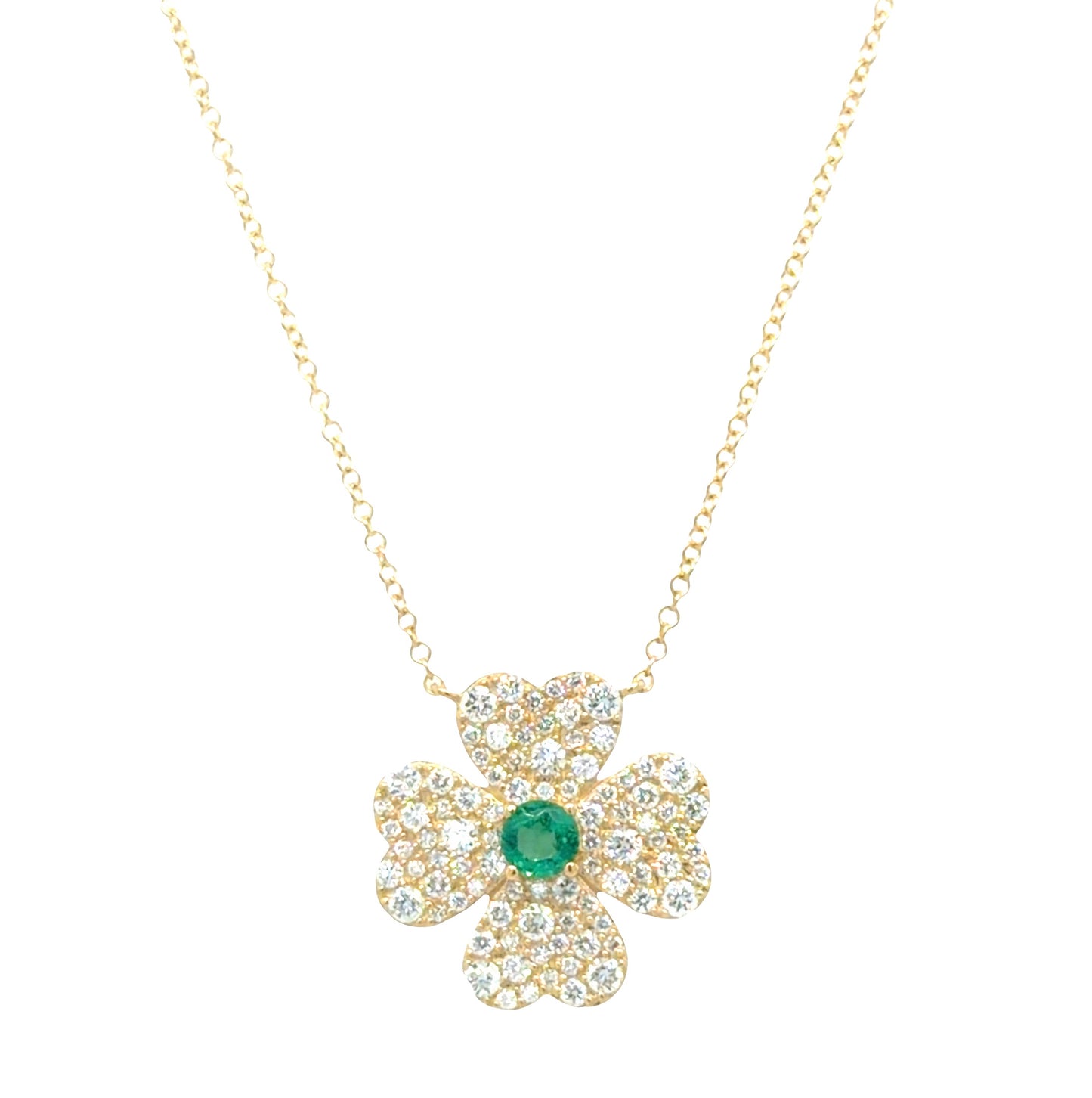 Nancy - Emerald & Diamond Four-Leaf Clover Necklace