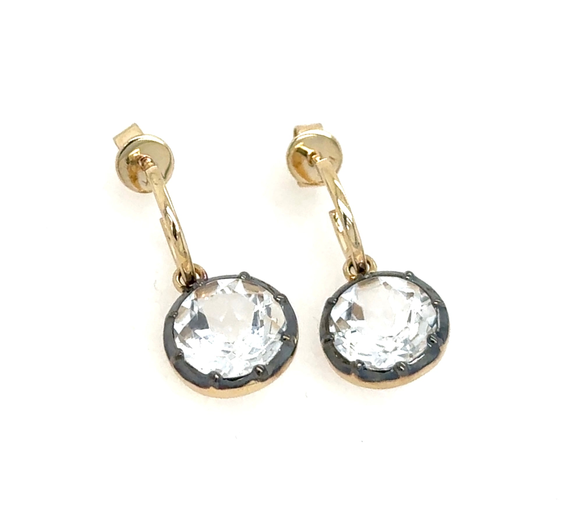 Round White Topaz Rhodium Framed drop earrings