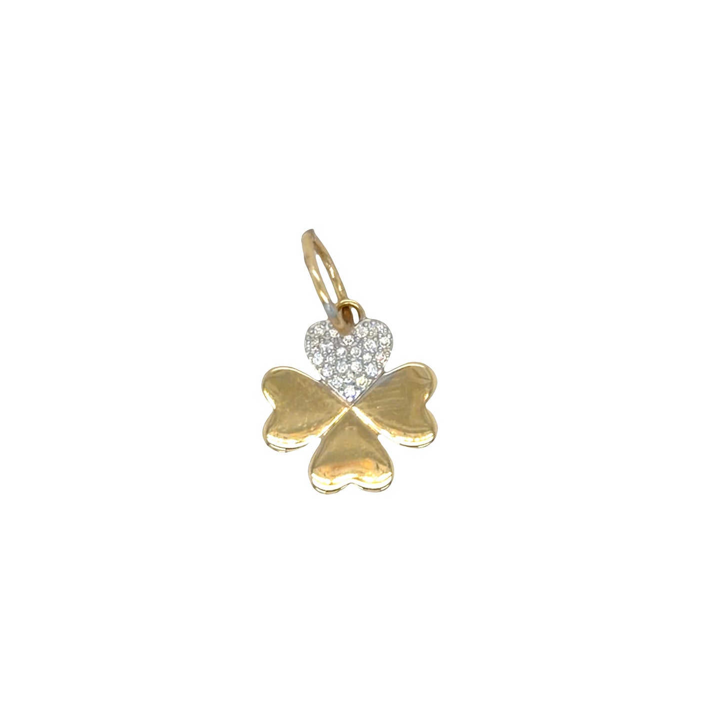 Diamond Heart Clover Pendant – 14k Gold