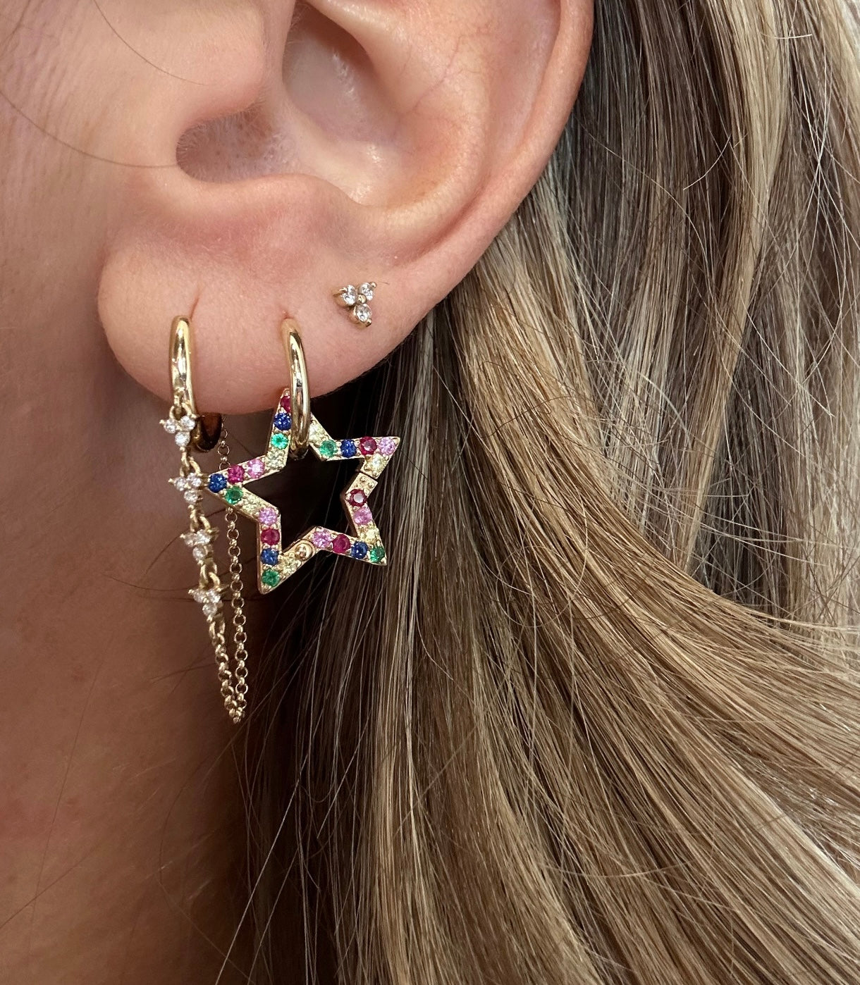 Diamond Drop Huggie with Chain