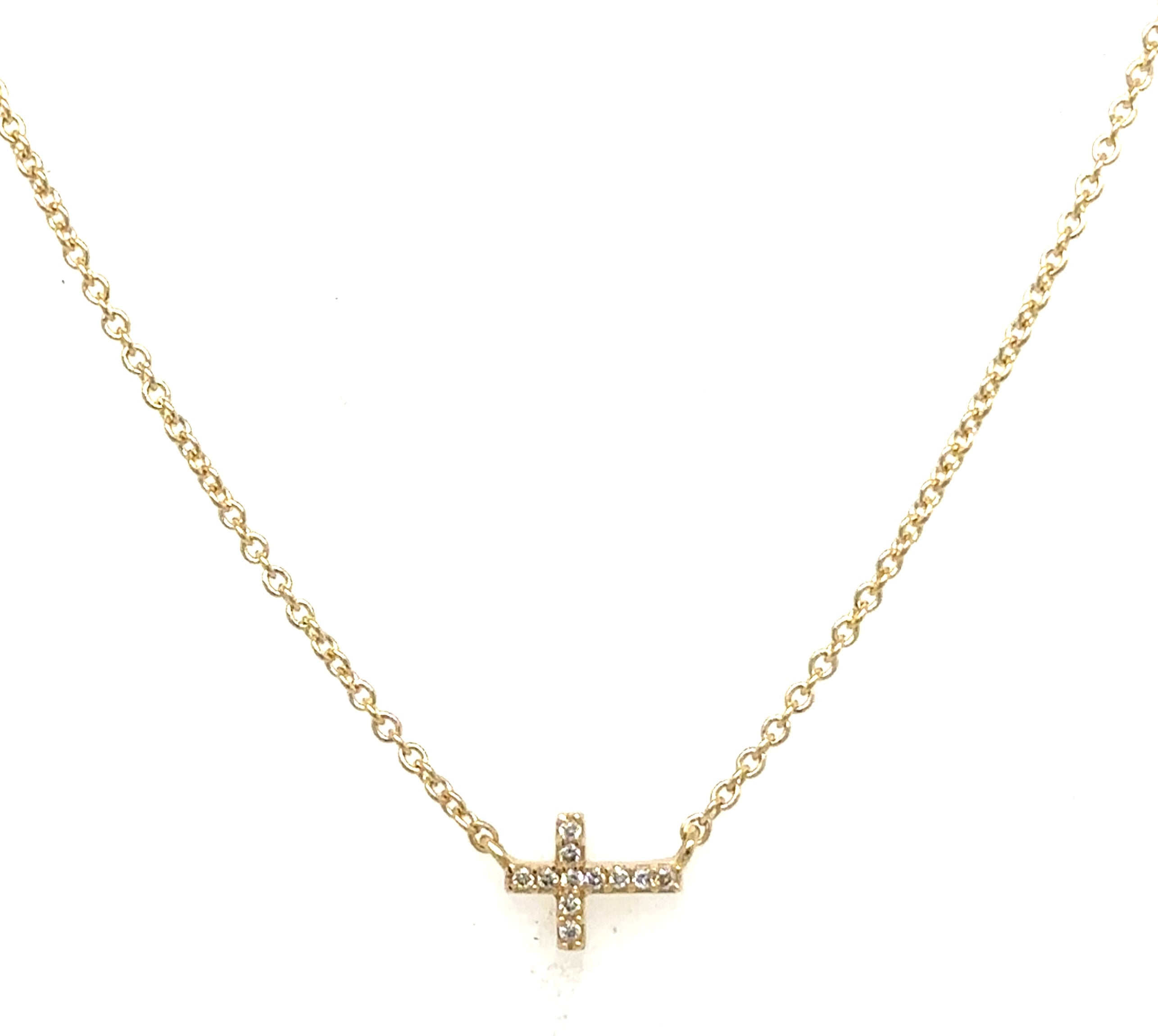 Baby Diamond Side Cross Necklace