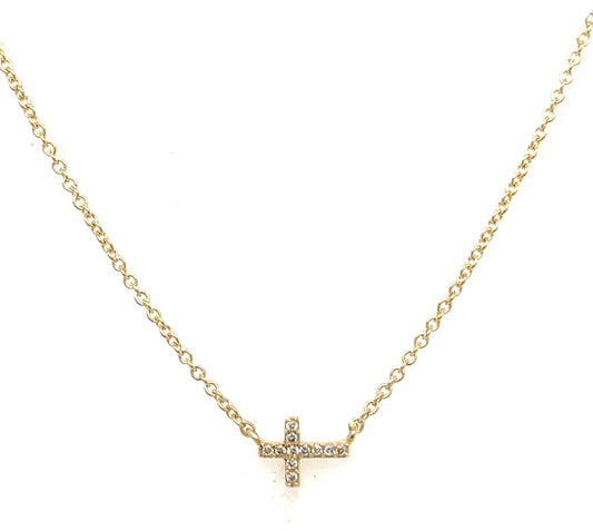 Baby Diamond Side Cross Necklace