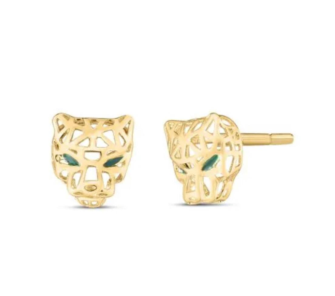 14k Yellow Panther Earrings