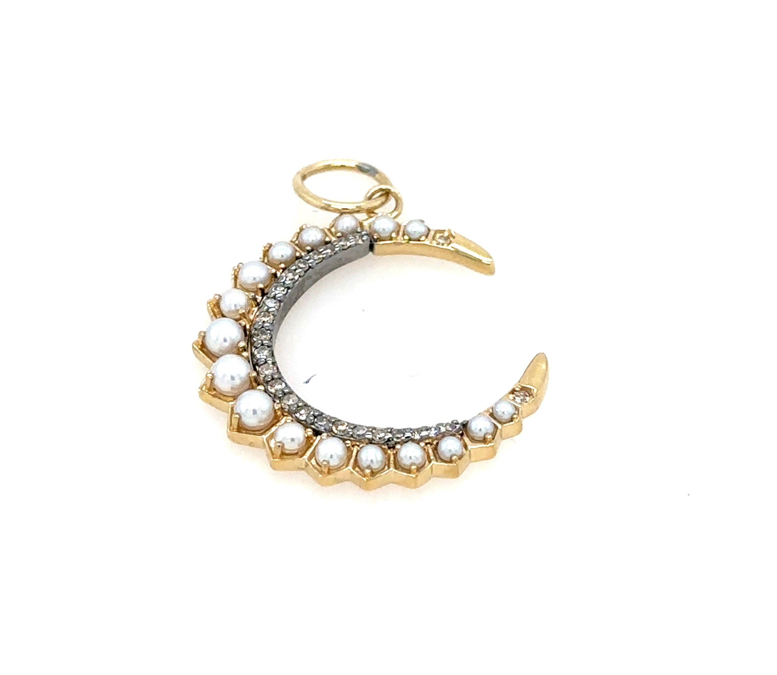 Two Tone Crescent Moon Pearl Pendant