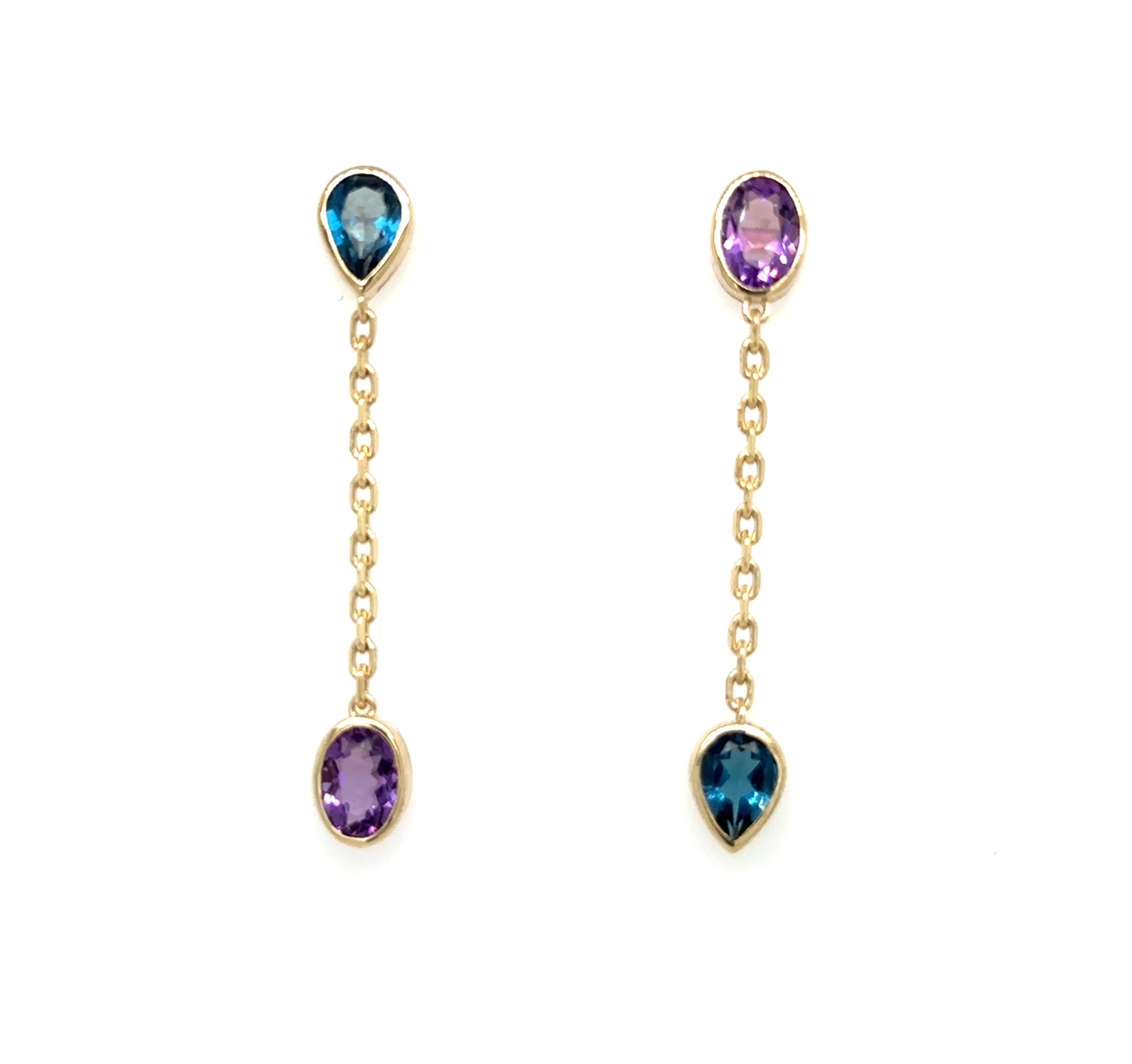 Teri Blue Topaz and Amethyst Drop Earrings