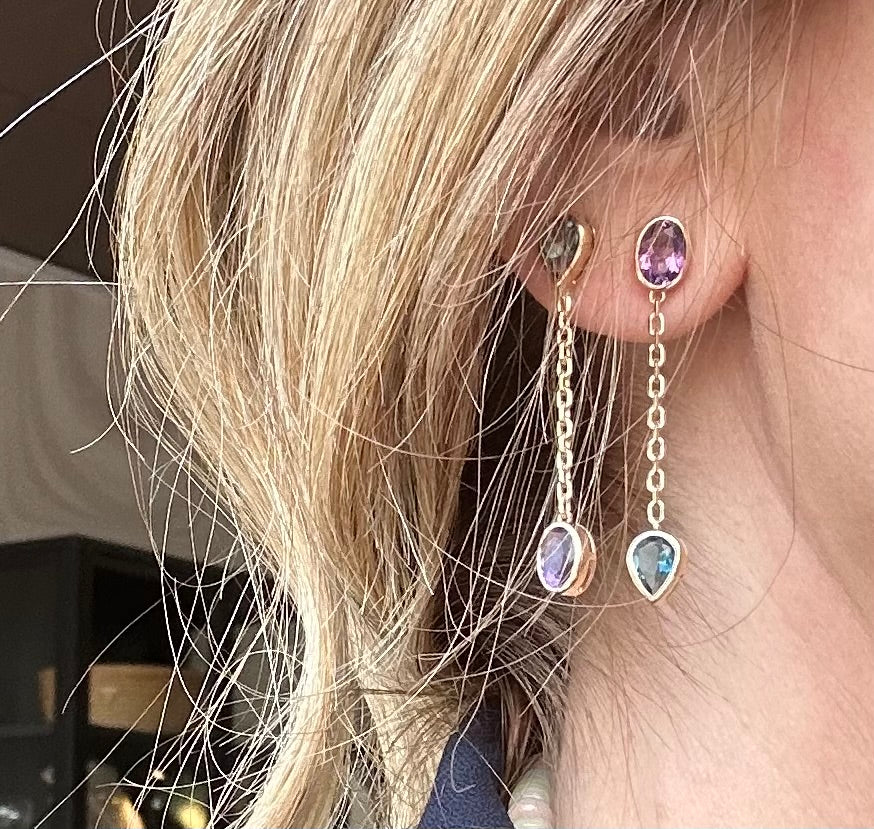 Teri Blue Topaz and Amethyst Drop Earrings