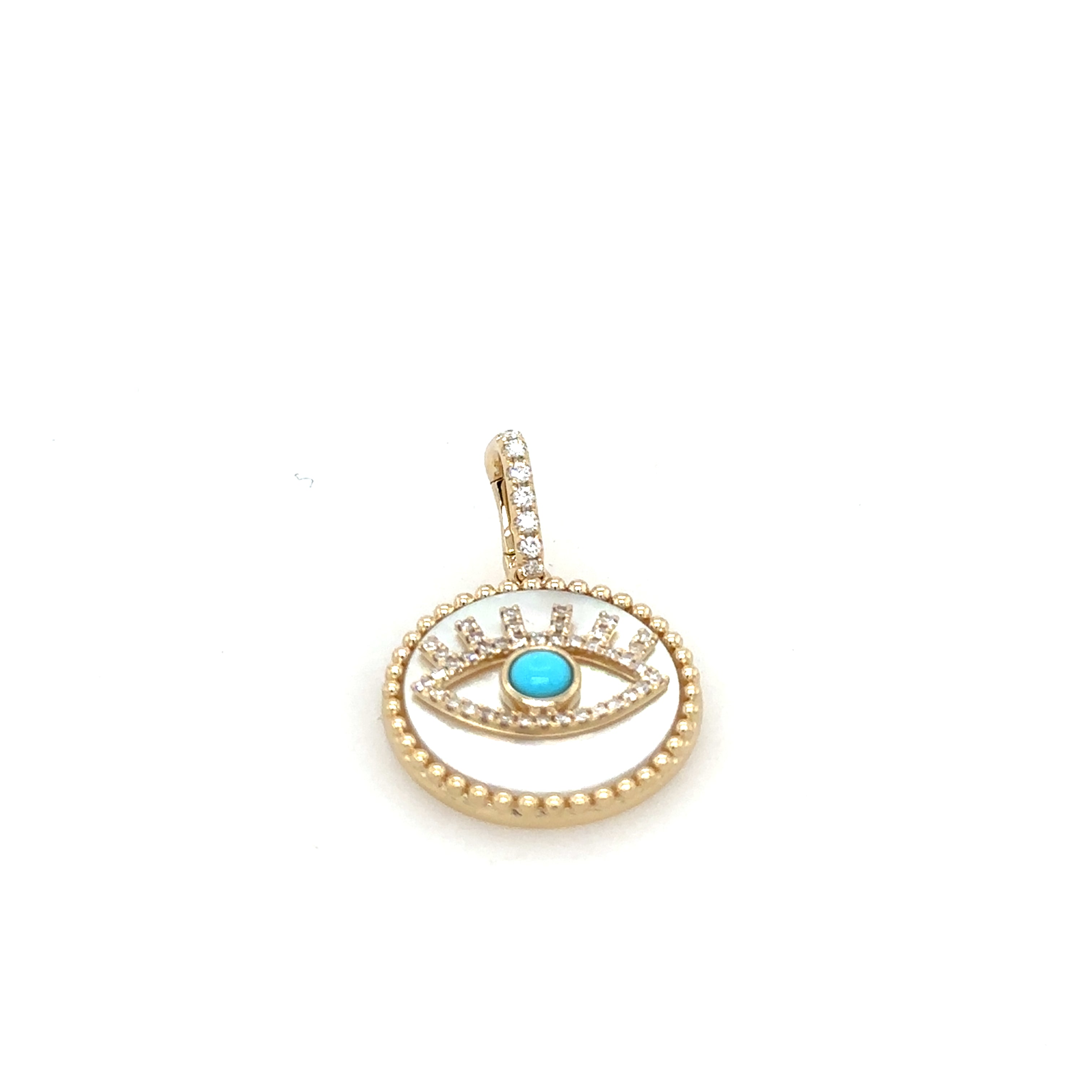 Mother of Pearl Turquoise & Diamond Evil Eye Pendant