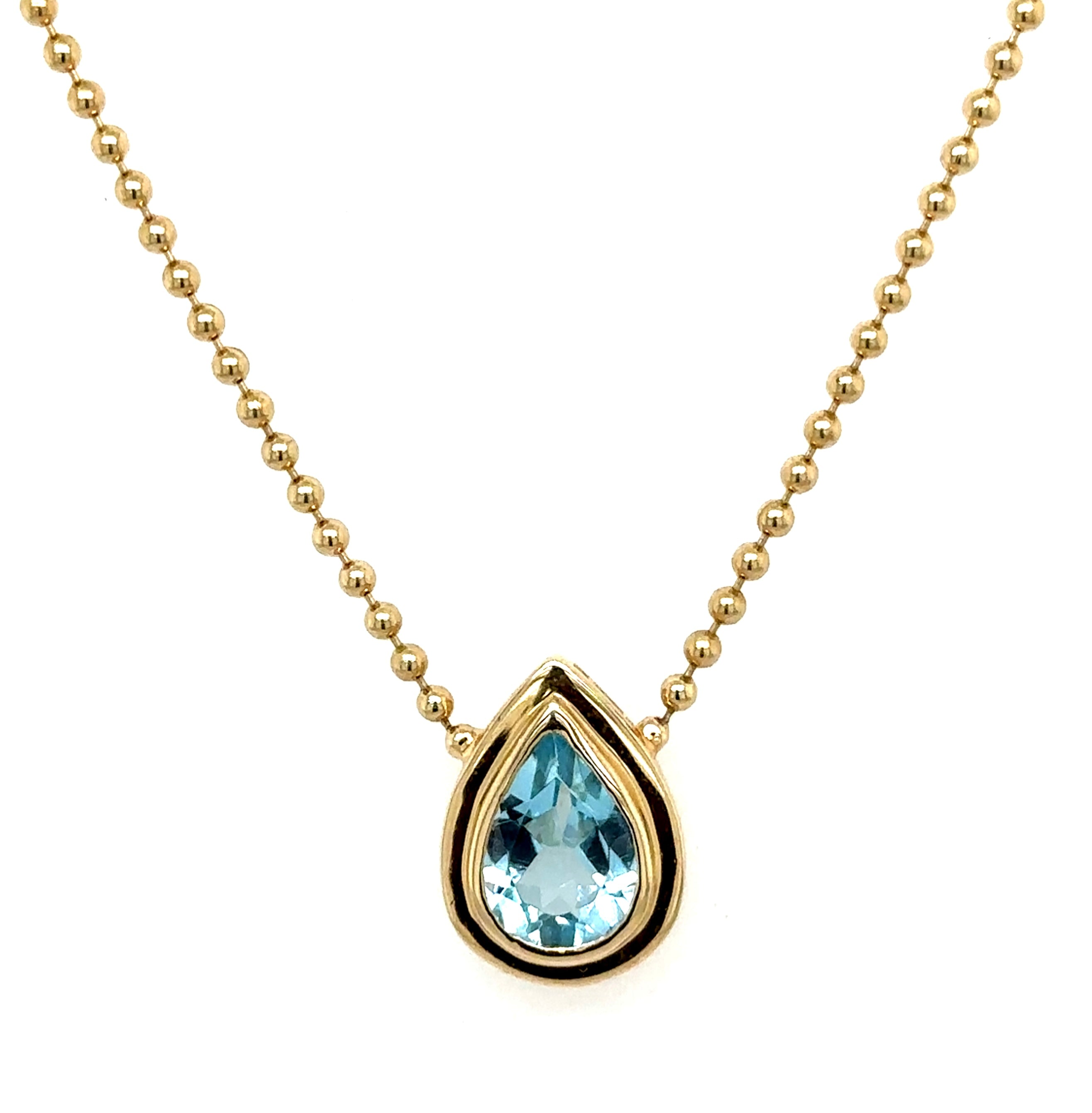 Pear Shape Blue Topaz Framed Pendant Necklace