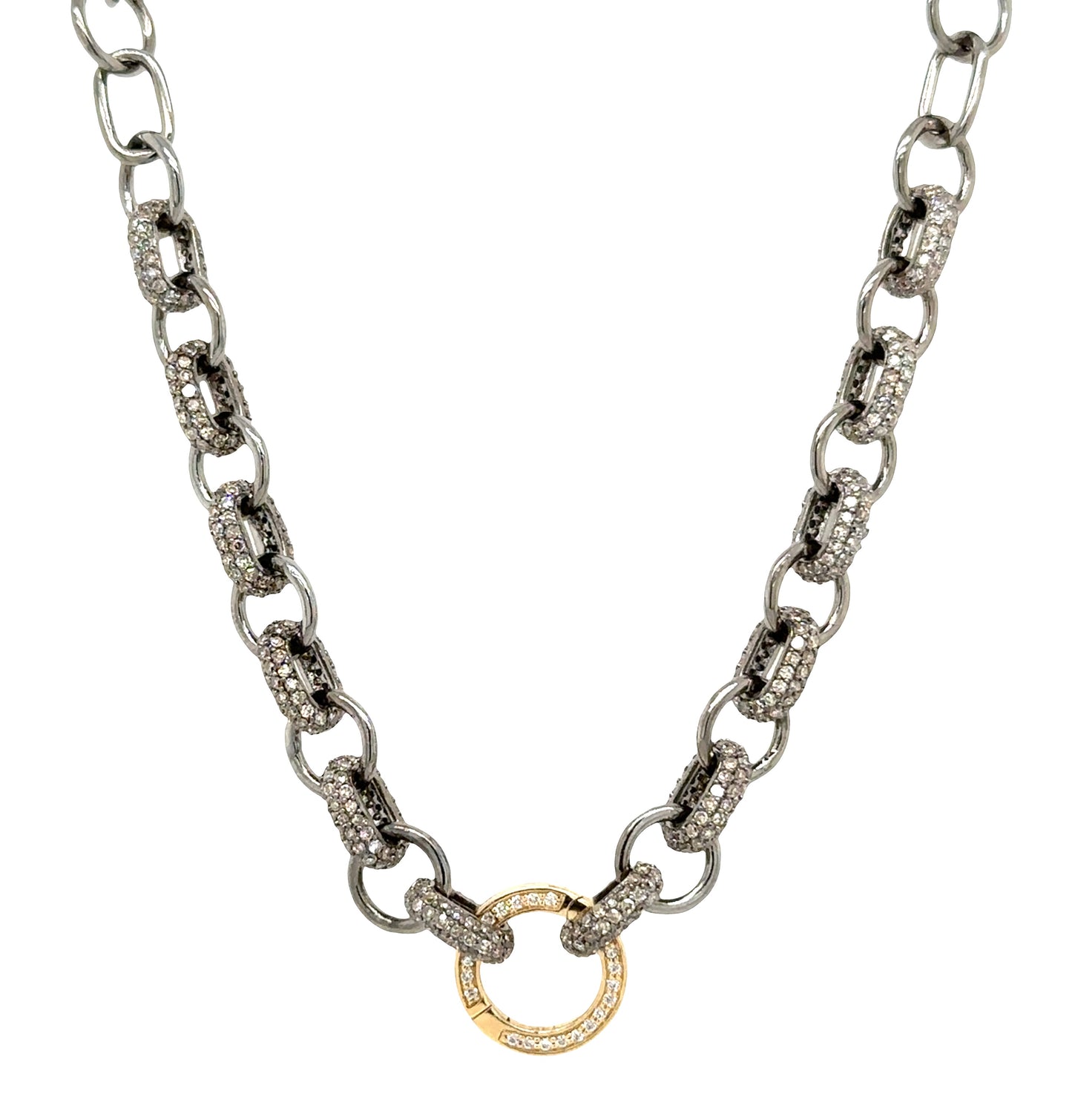 Sterling Silver Diamond Link Necklace with 14k Gold Enhancer