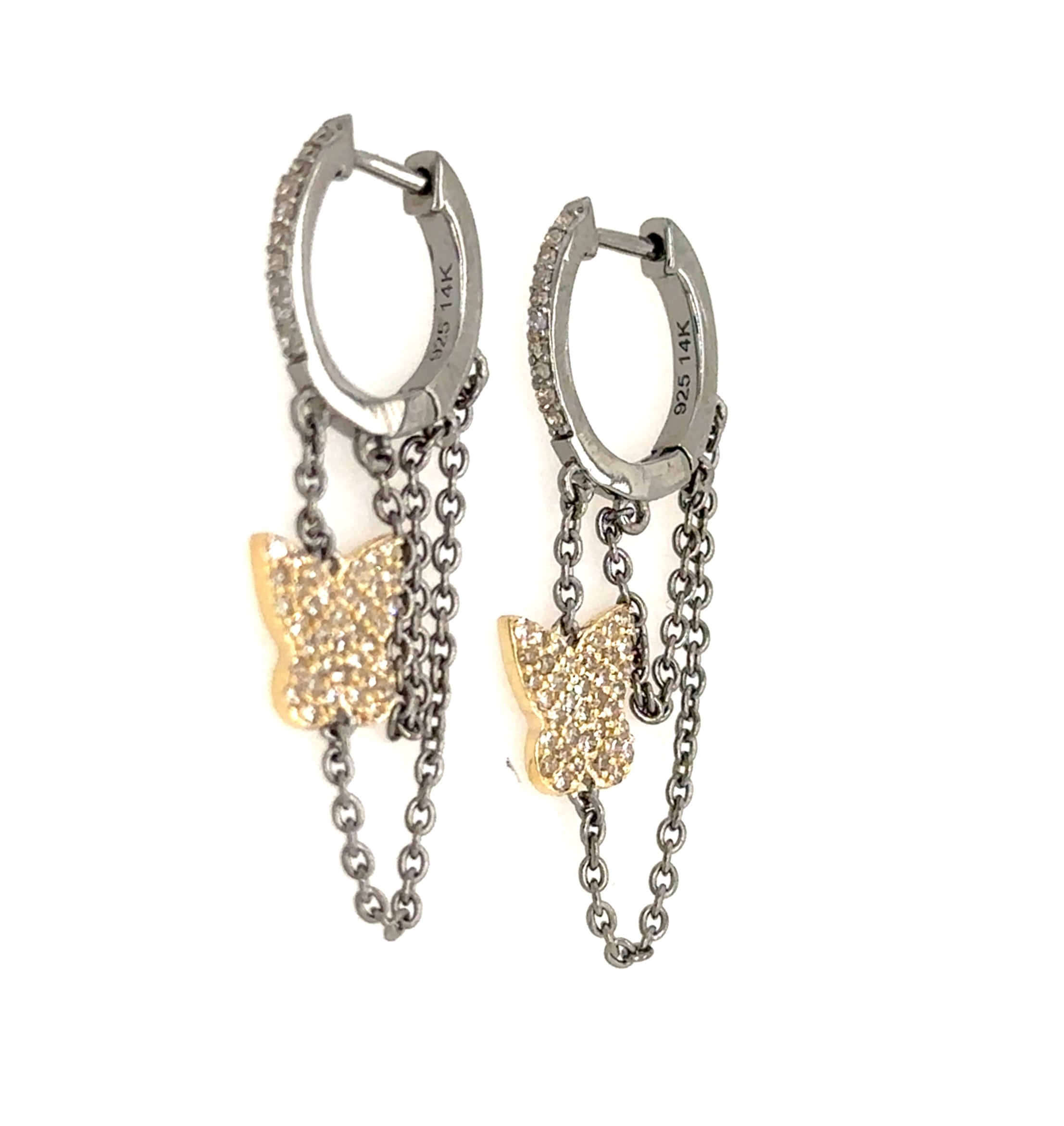 Two tone Butterfly Dangle Huggies