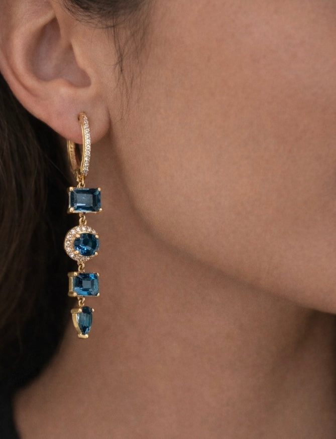14K Yellow Gold London Blue Topaz & Diamond Drop Earrings