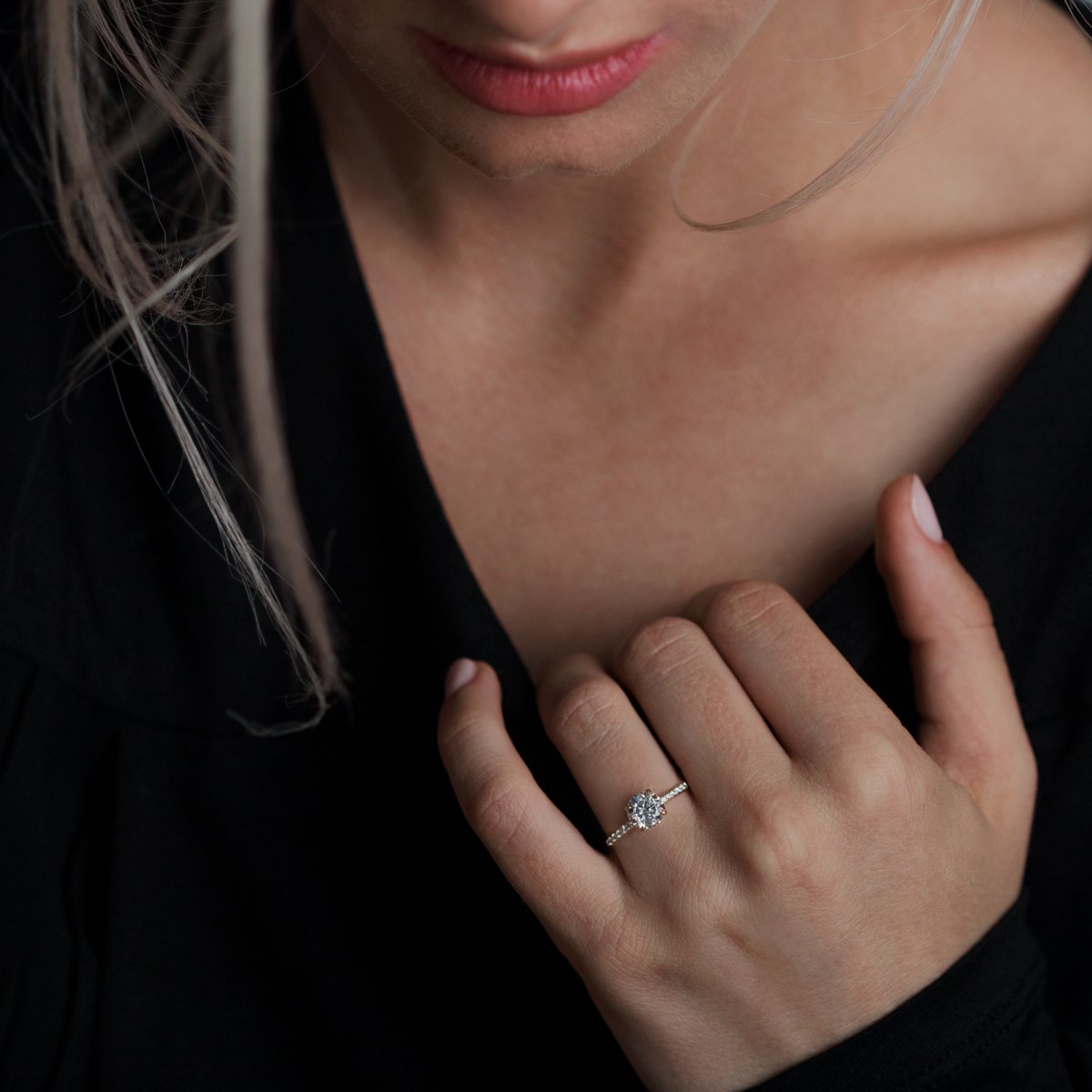 JBJ Solitaire Diamond Pave Engagement Ring