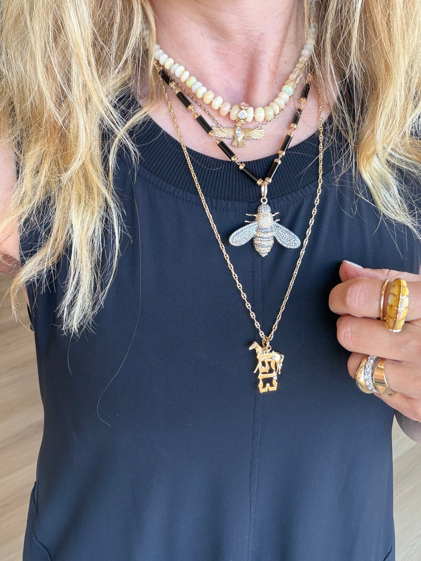 14k Onyx Cylinder Necklace