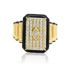 Vintage Inspired Black Enamel & Diamond Ring