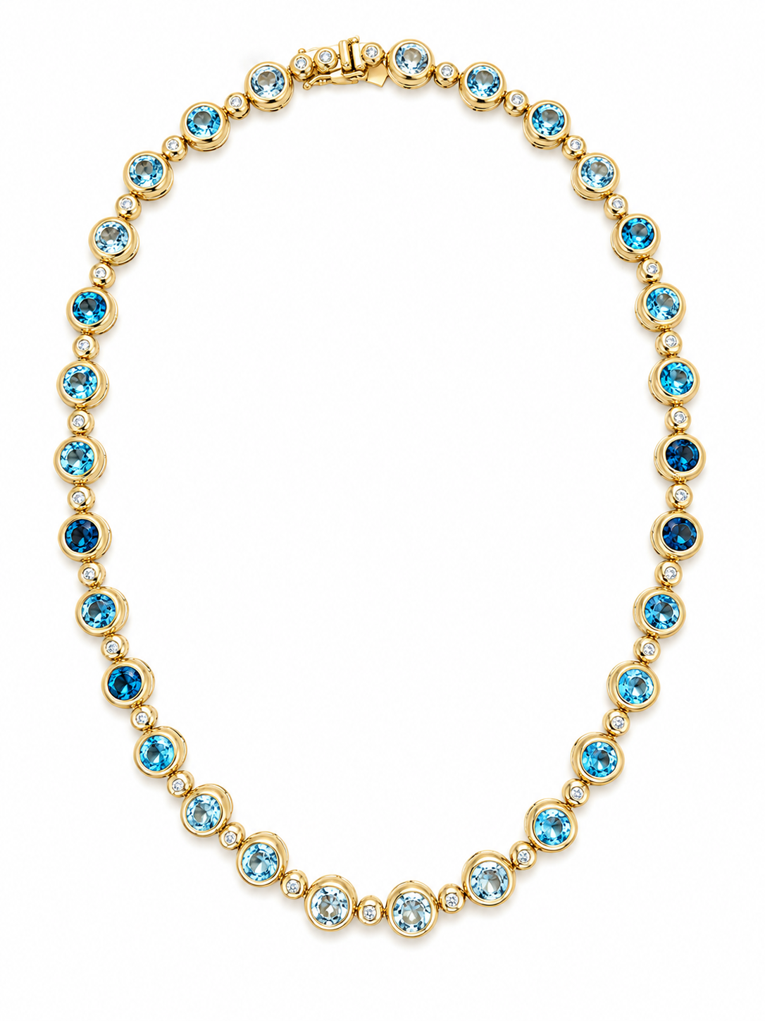14K Blue Topaz & Diamond Tennis Necklace