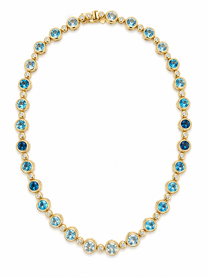 14K Blue Topaz & Diamond Tennis Necklace