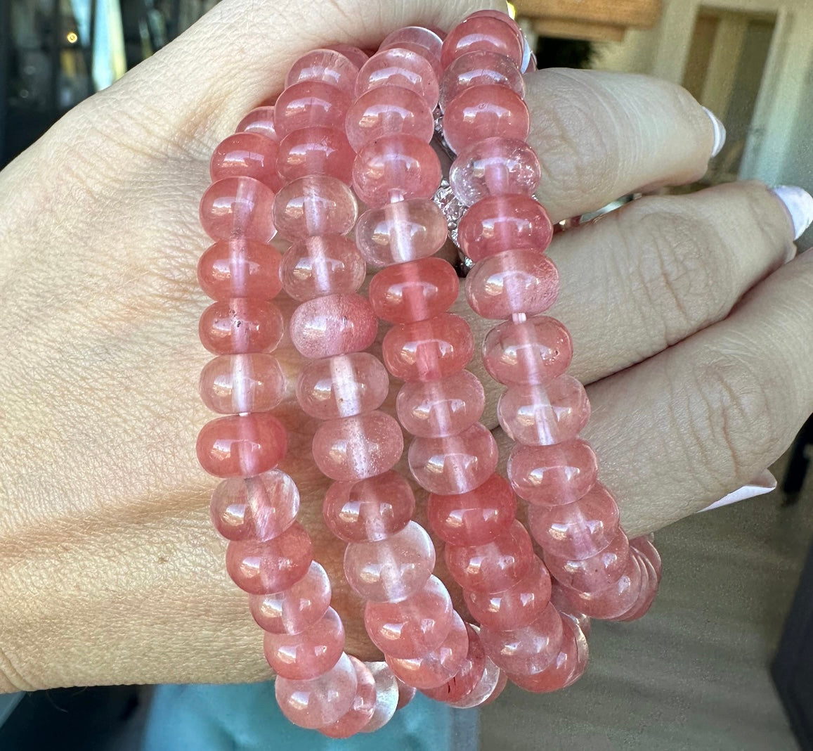 Breast Cancer Awareness Cherry Quartz Beaded Stretch Bracelet