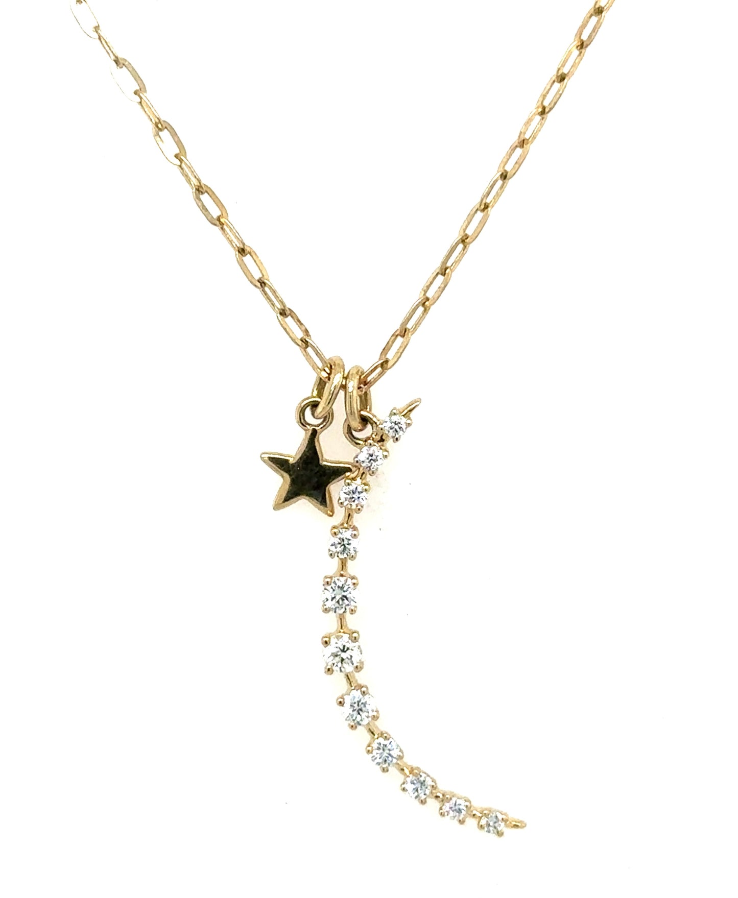 Diamond Crescent Moon & Star Charm Necklace