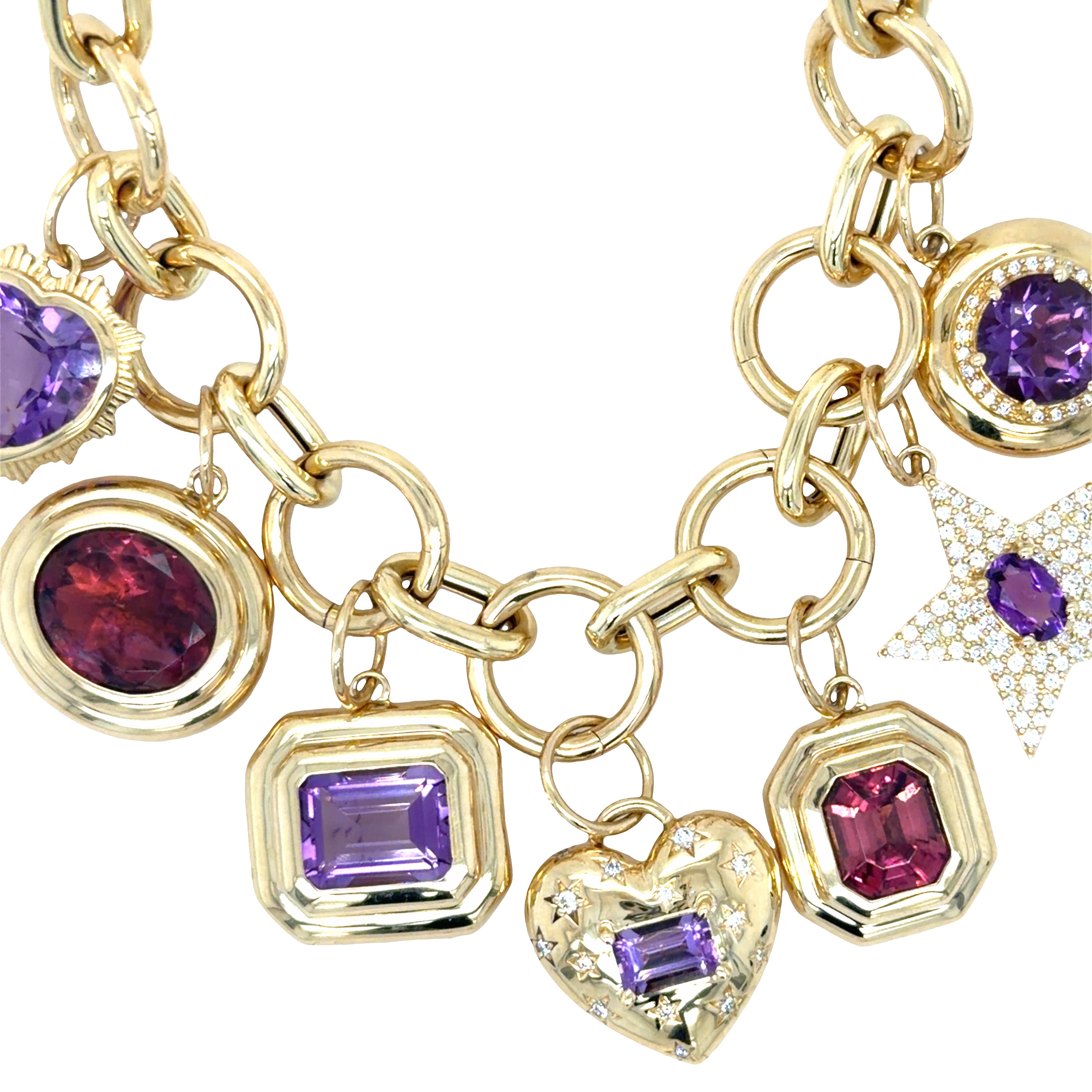 14k Yellow Gold Celestial Amethyst Heart