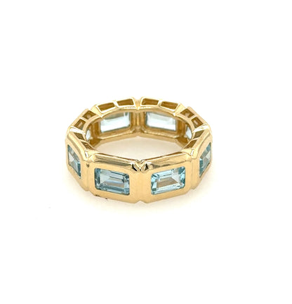 Emerald Cut Blue Topaz Eternity Band