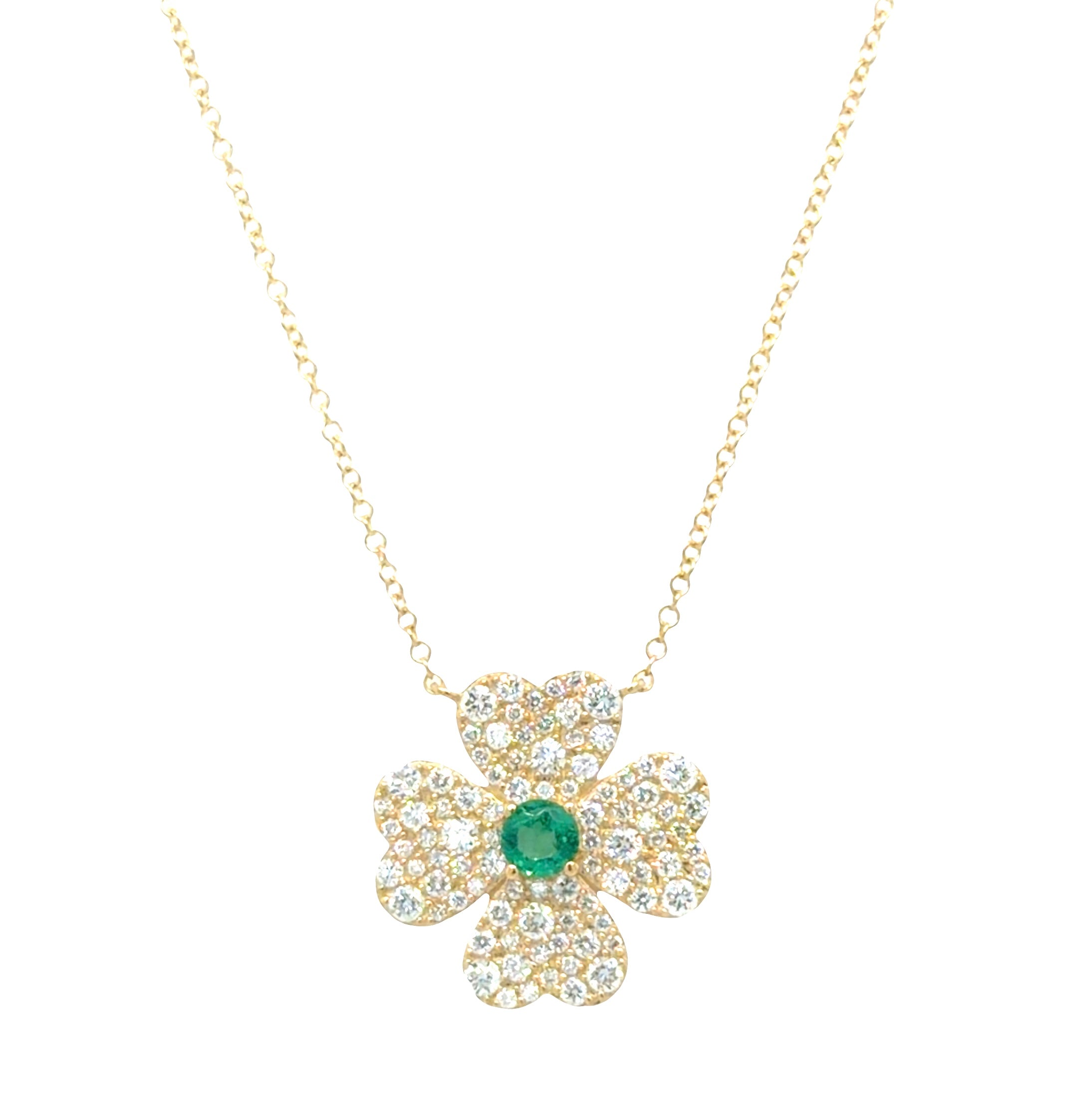Nancy - Emerald & Diamond Four-Leaf Clover Necklace