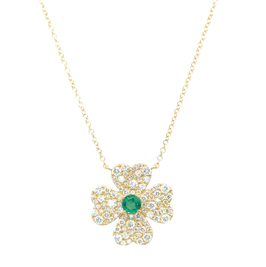 Nancy - Emerald & Diamond Four-Leaf Clover Necklace