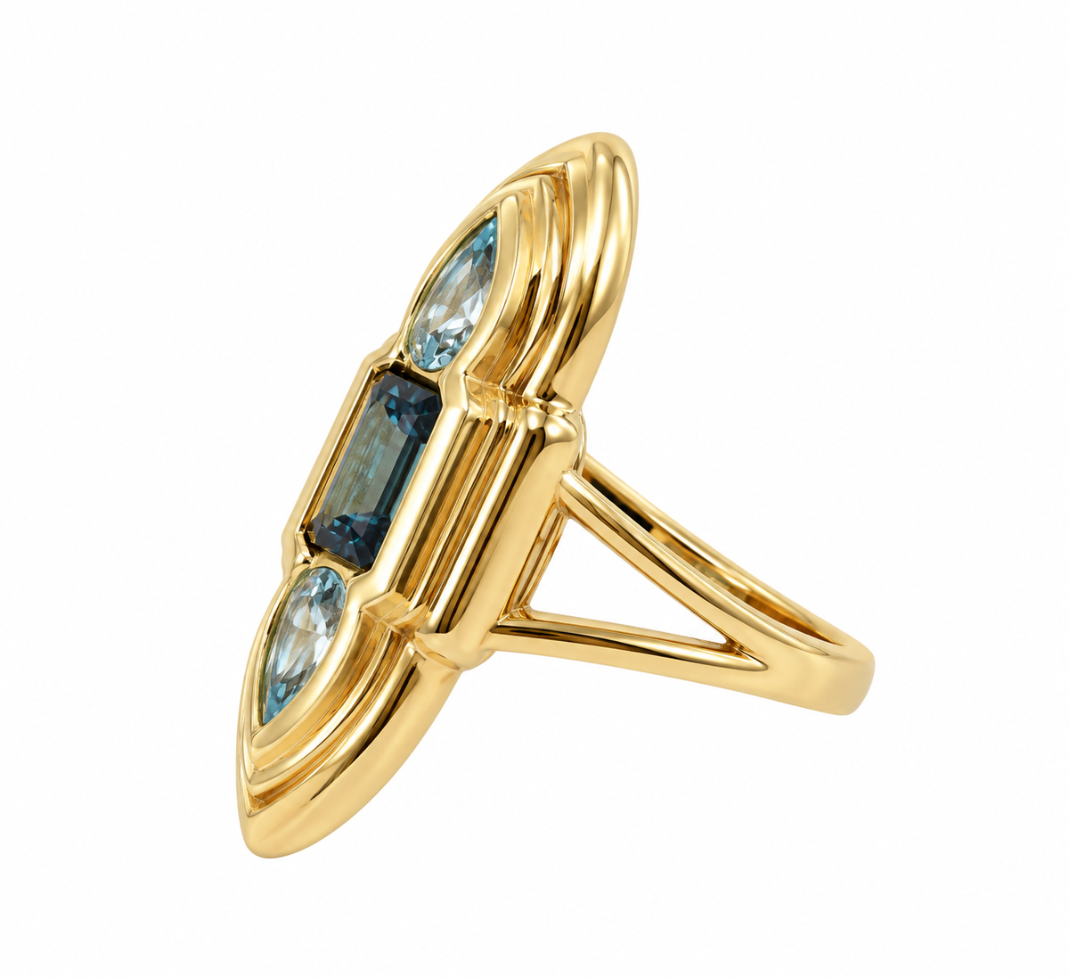 14K London Blue & Sky Blue Topaz Statement Ring