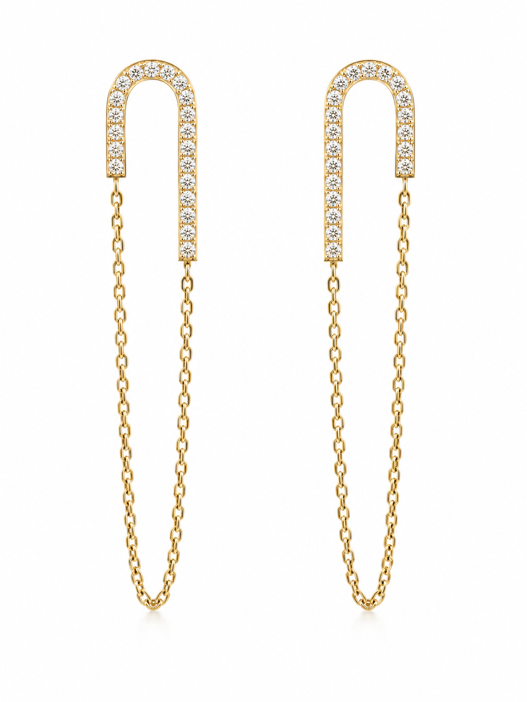 14K Diamond Chain U Drop Earrings