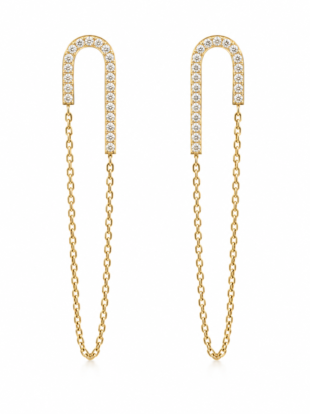 14K Diamond Chain U Drop Earrings