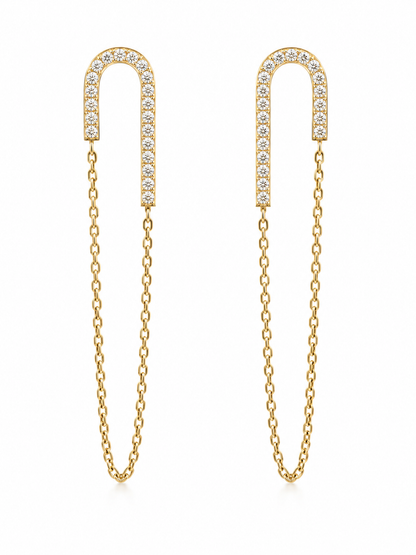 14K Diamond Chain U Drop Earrings
