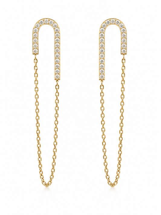 14K Diamond Chain U Drop Earrings