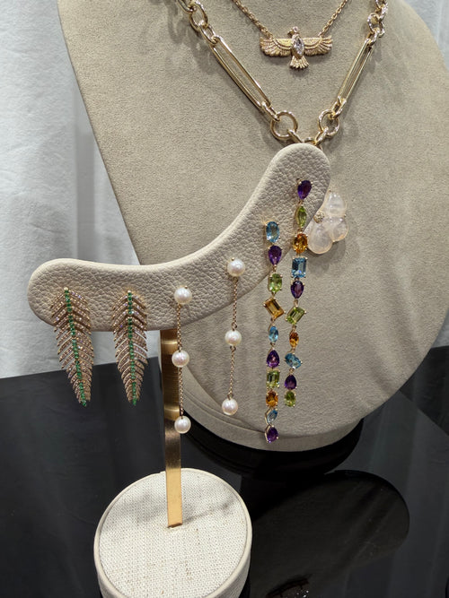 14k Confetti Gemstone Drop Earrings