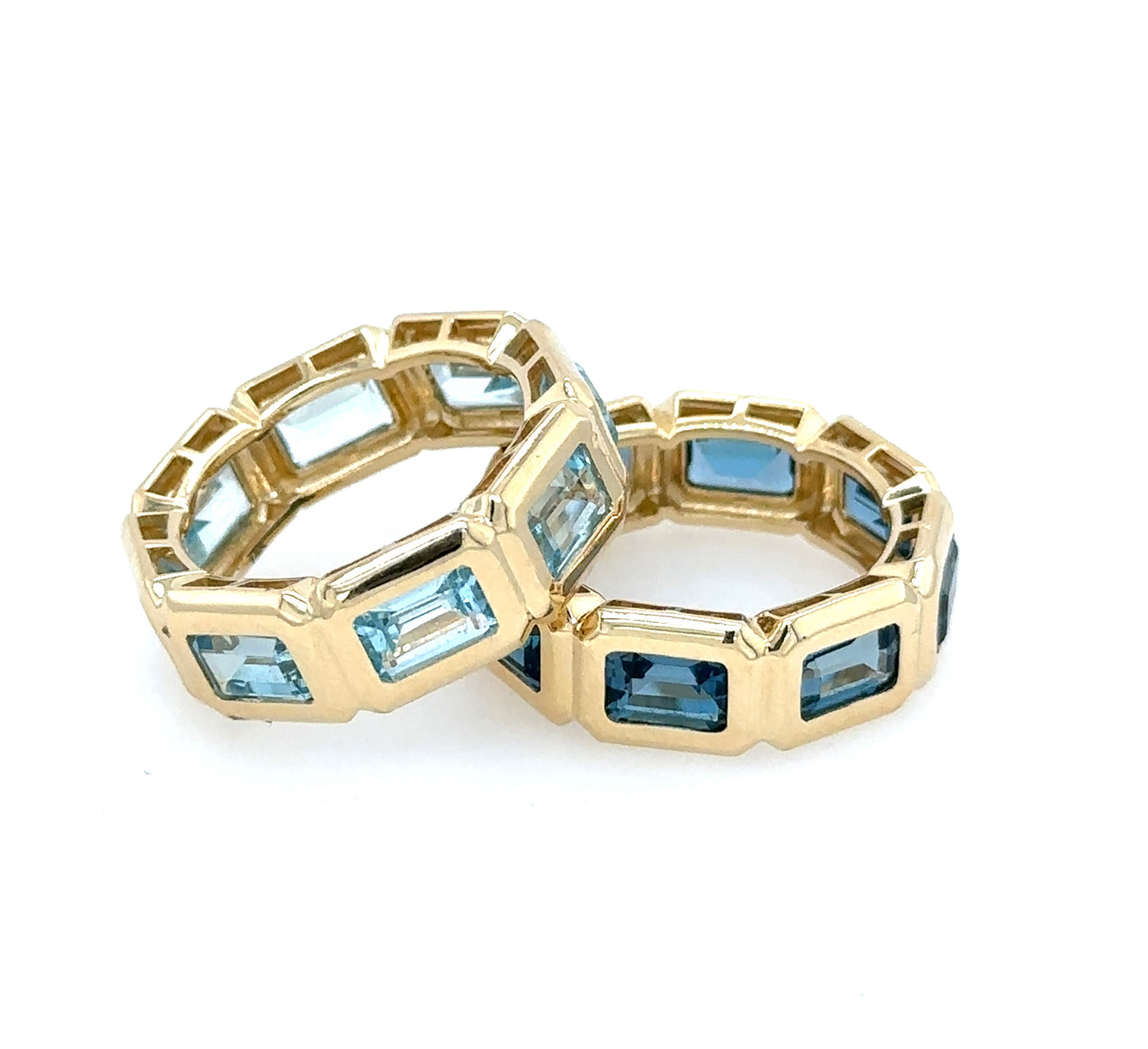 Emerald Cut Blue Topaz Eternity Band