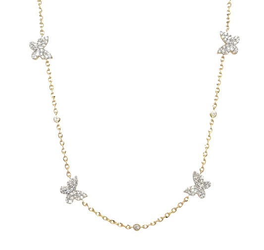 Four Diamond Butterflies Necklace