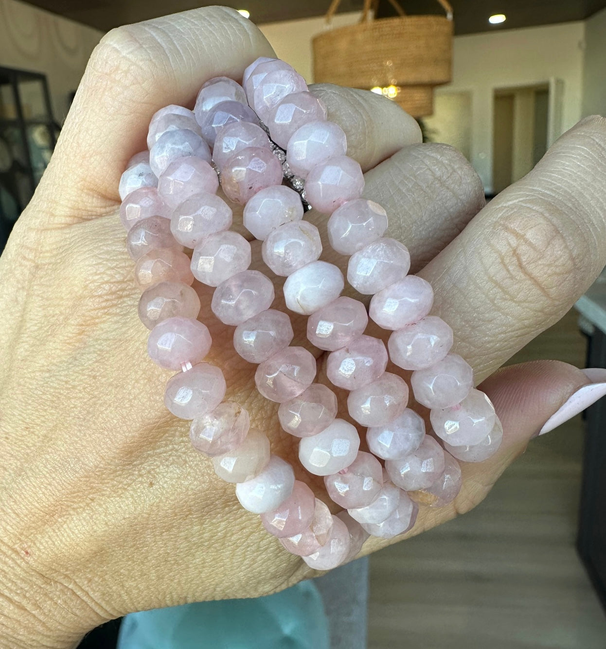 Breast Cancer Awareness Rose Quartz Beaded Stretch Bracelet