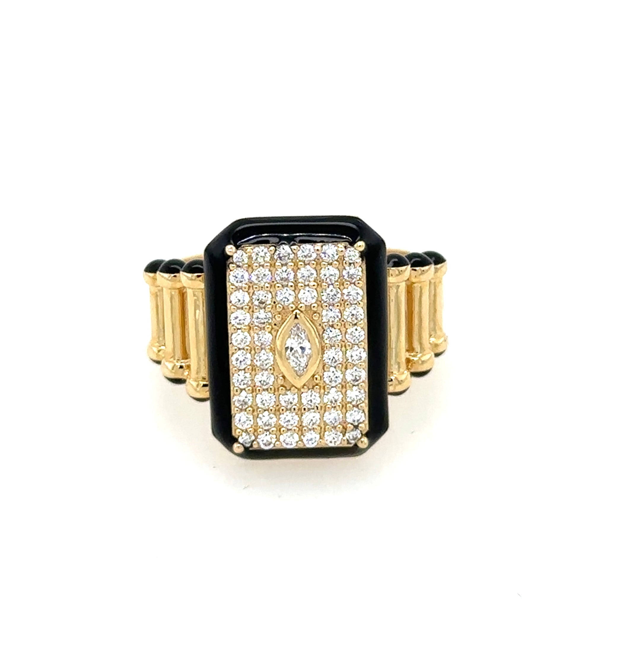 Vintage Inspired Black Enamel & Diamond Ring