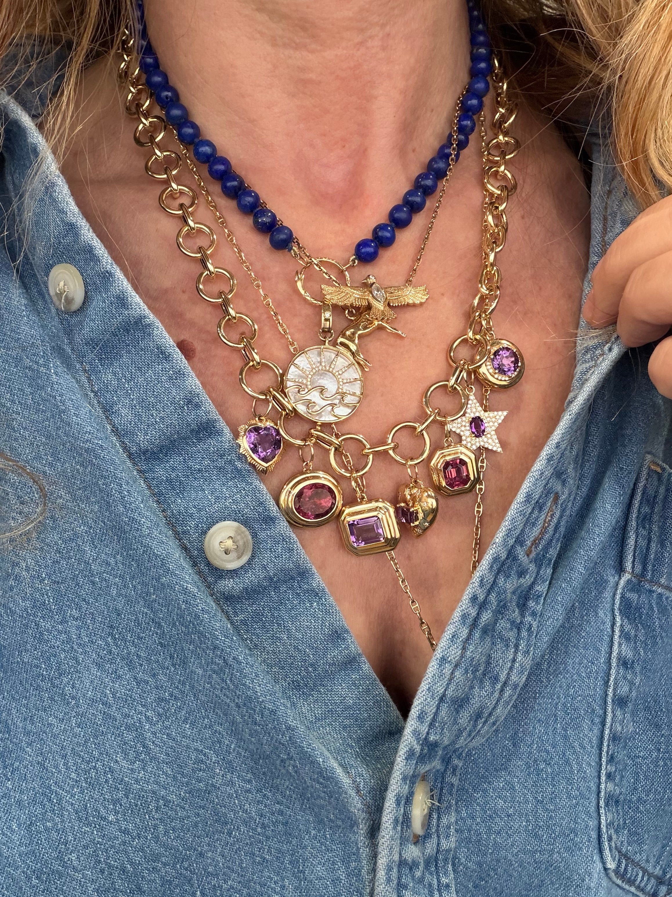14k Yellow Gold Celestial Amethyst Heart