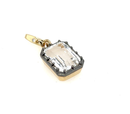 Emerald Shape White Topaz Rhodium Framed Enhancer Pendant