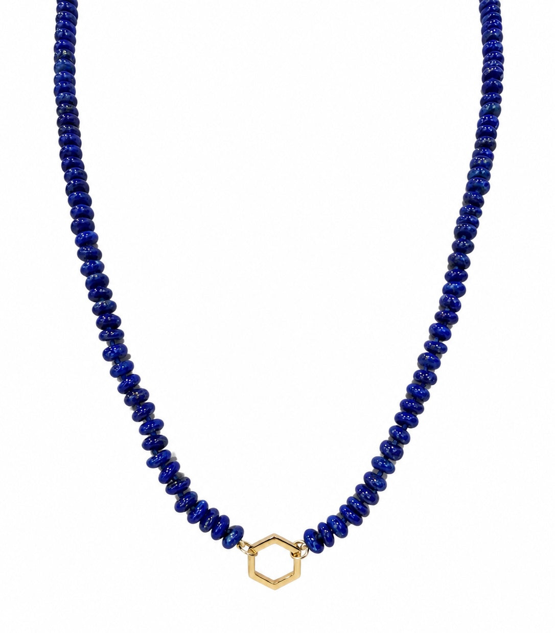 14K Lapis Beads Hexagon Necklace