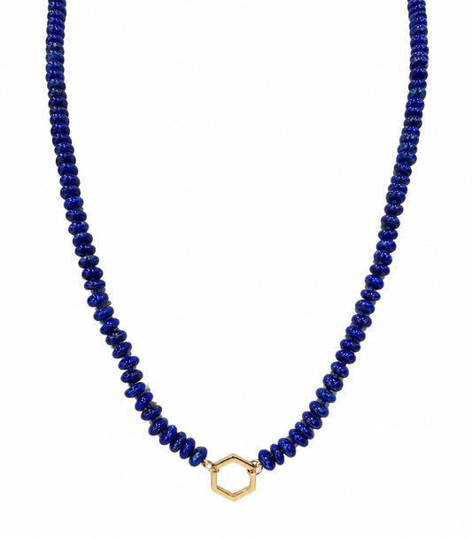 14K Lapis Beads Hexagon Necklace