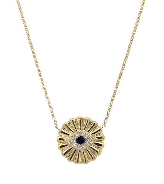 Gabby - Fluted Evil Eye Disc Necklace