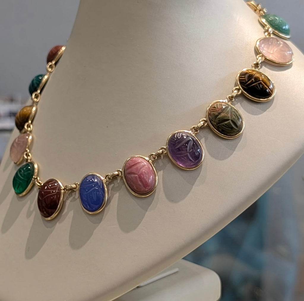 A one-of-a-kind mid-century vintage scarab necklace, circa 1960s–70s