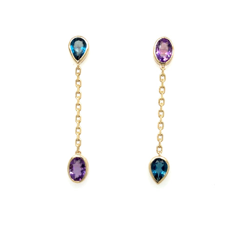 Teri Blue Topaz and Amethyst Drop Earrings