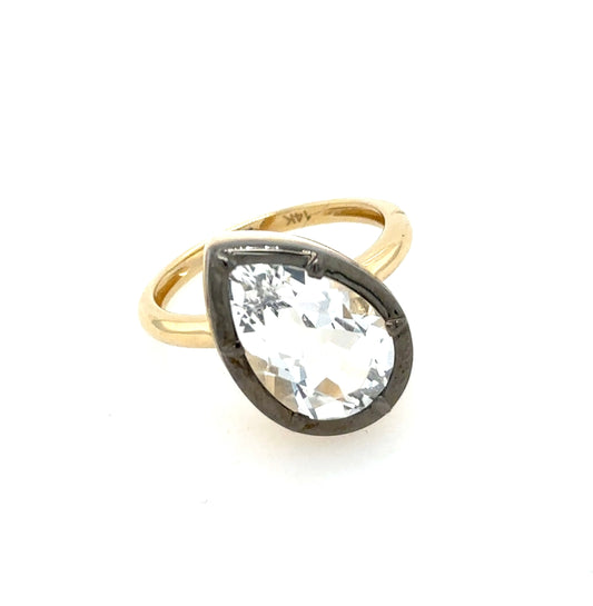 Pear Shape White Topaz Teardrop Rhodium framed Ring