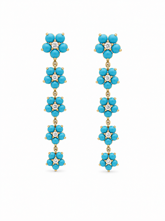 Turquoise & Diamond Forget Me Not Earrings