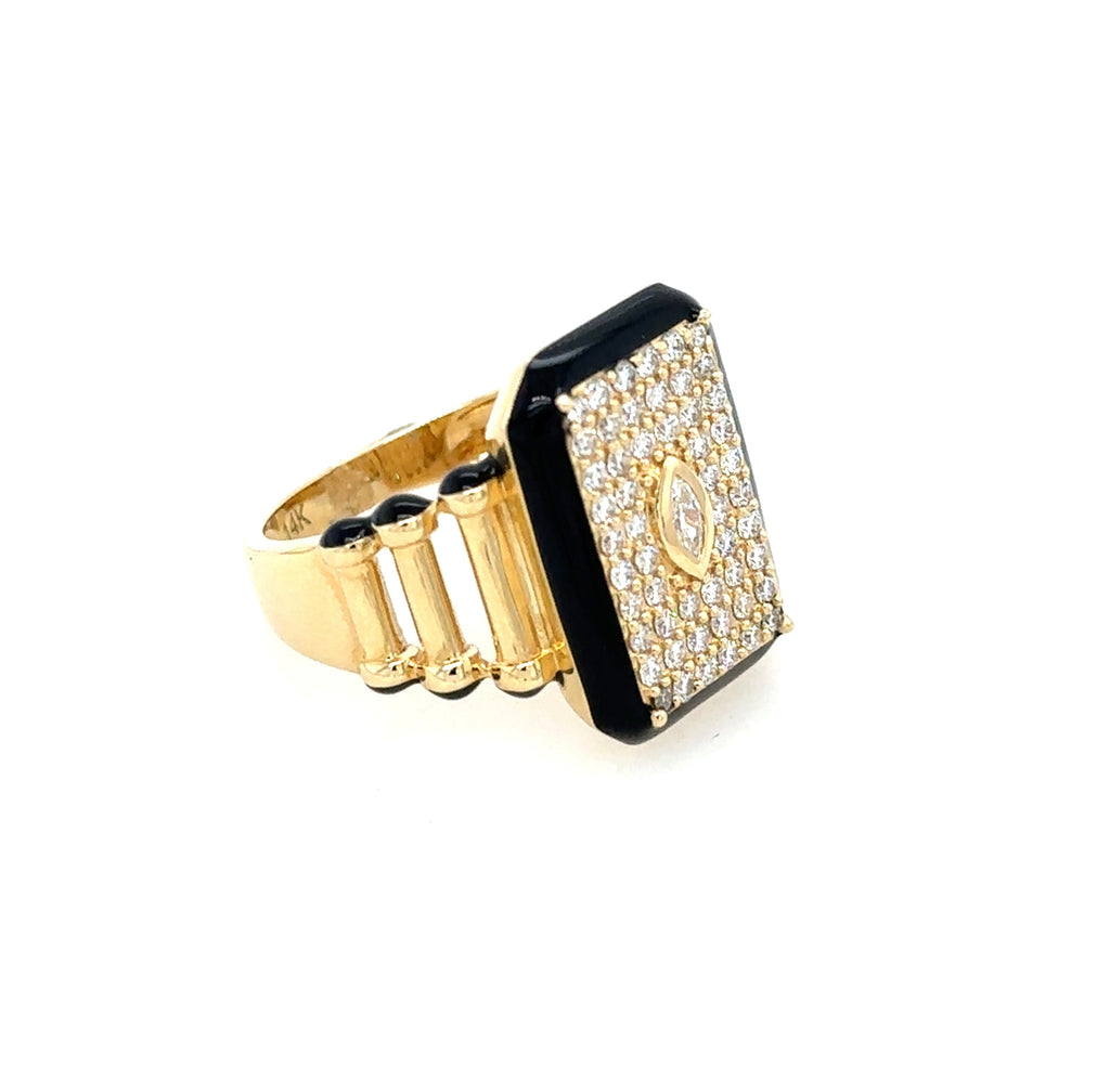 Vintage Inspired Black Enamel & Diamond Ring