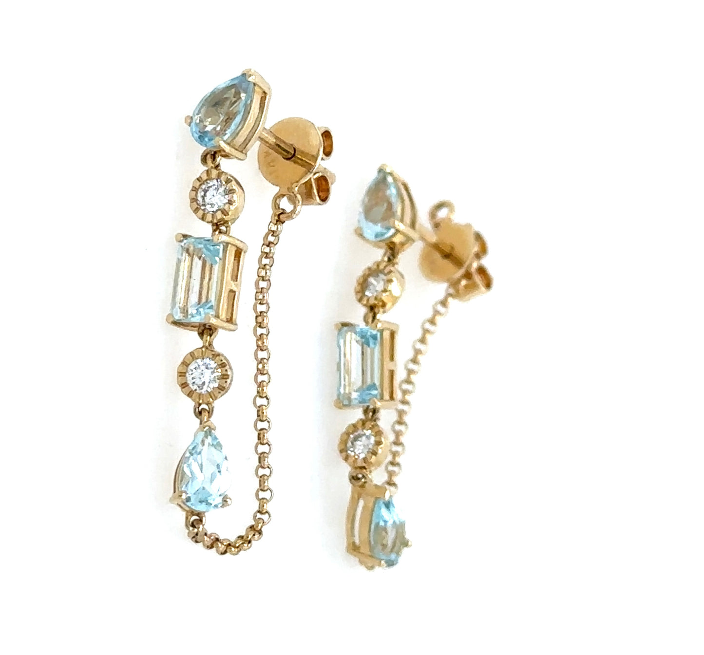 Pear and Emerald Cut Blue Topaz and Diamond Chain Earring