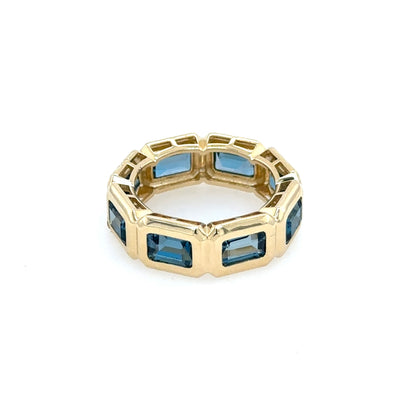 Emerald Cut Blue Topaz Eternity Band